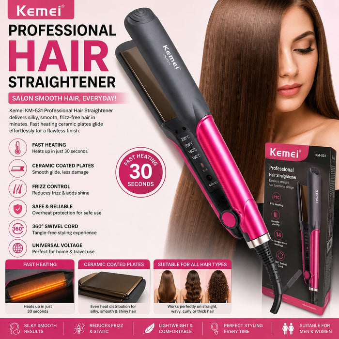 Kemei Professional Hair Straightener – Fast Heating Ceramic Flat Iron