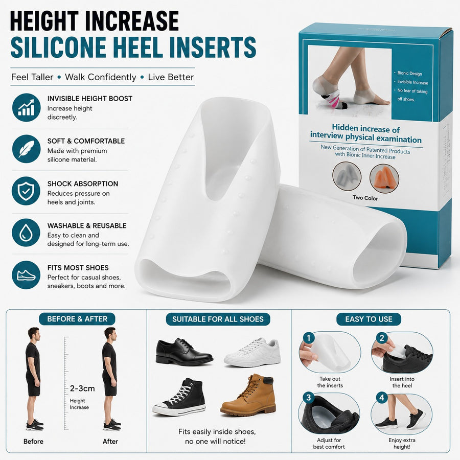Height Increase Silicone Heel Inserts – Invisible Shoe Lift Pads (1 Pair)