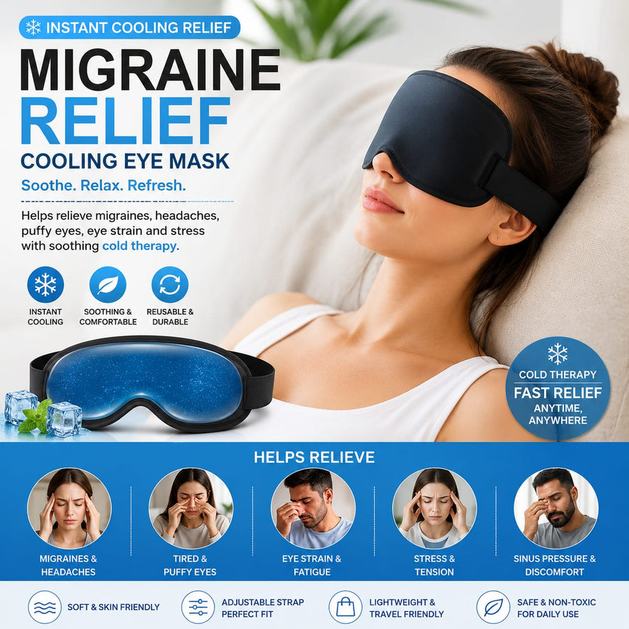 Cooling Migraine Relief Eye Mask – Reusable Cold Compress Therapy Mask