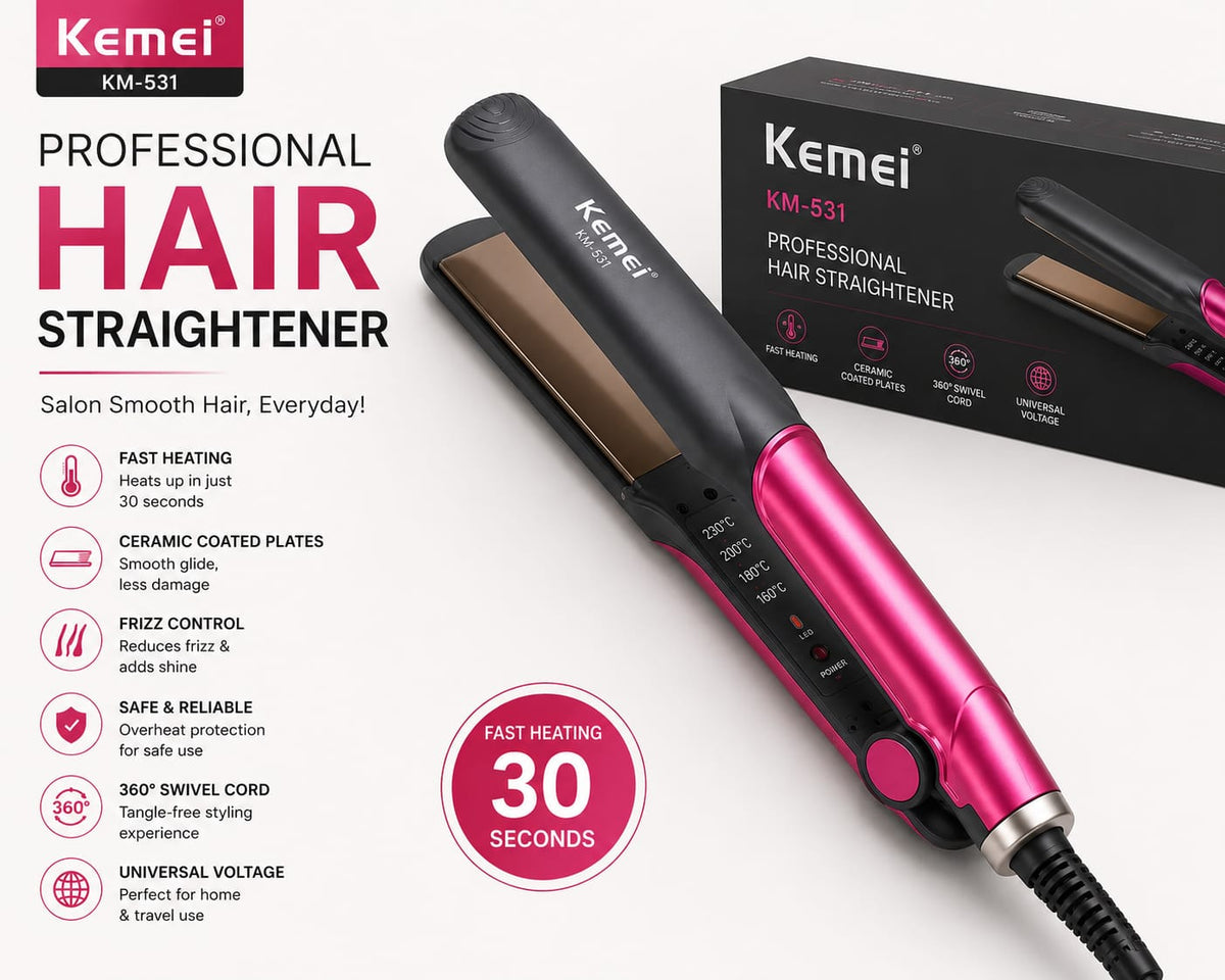 Kemei Professional Hair Straightener – Fast Heating Ceramic Flat Iron